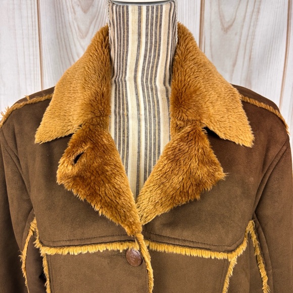 Outback Trading Co Shearling Western Jacket Embroidered Sleeves Brown Size Small - Picture 4 of 16